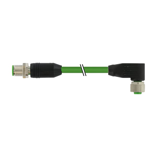 Murrelektronik M12 male 0 Degree / M12 female 90 Degree shielded Cube67, PUR 20AWG+22AWG shielded gn UL/CSA 1.5m 7000-46051-8020150 - main